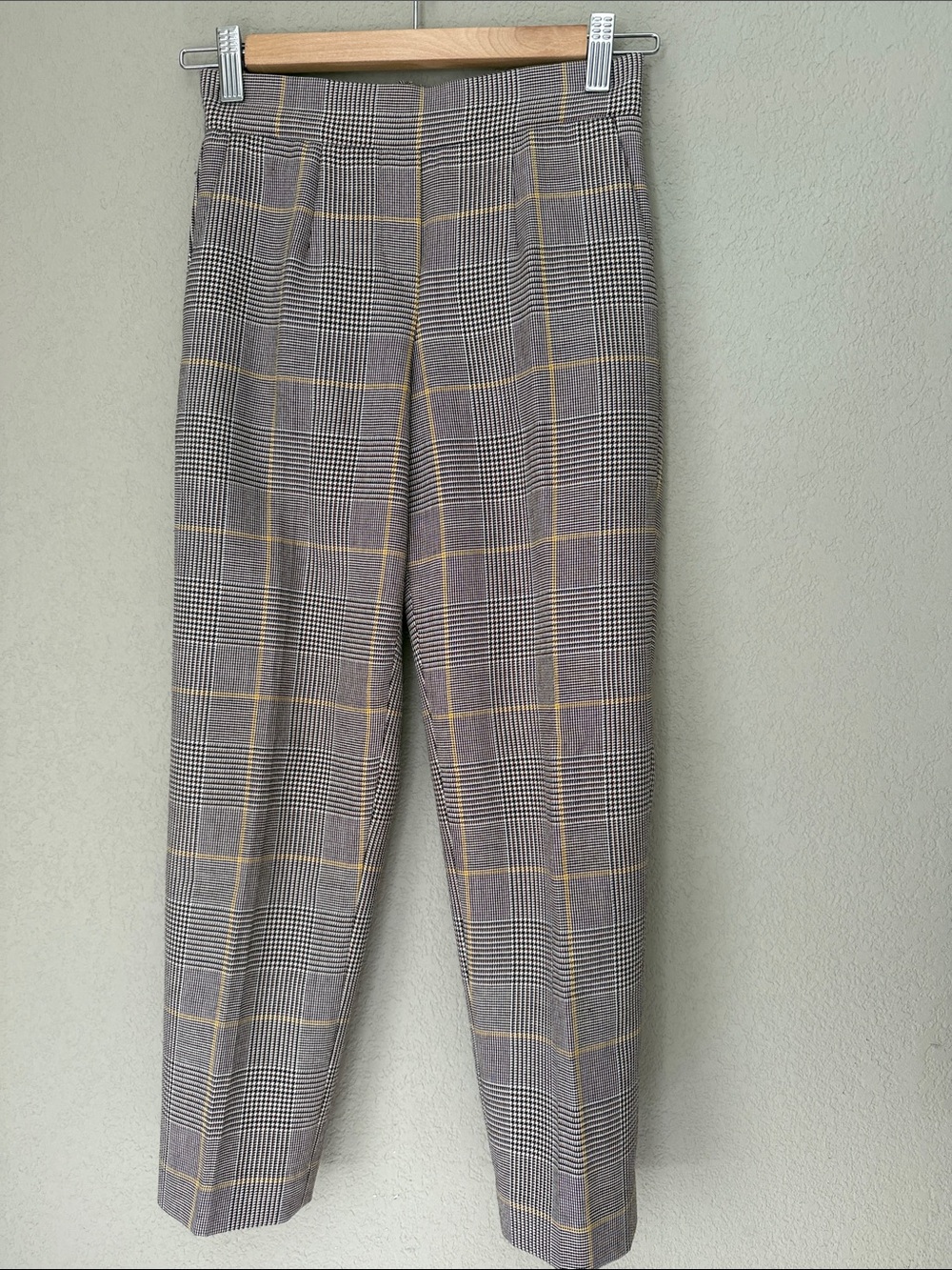 Babaton Brown Plaid Ankle Pants with Mustard Windowpane